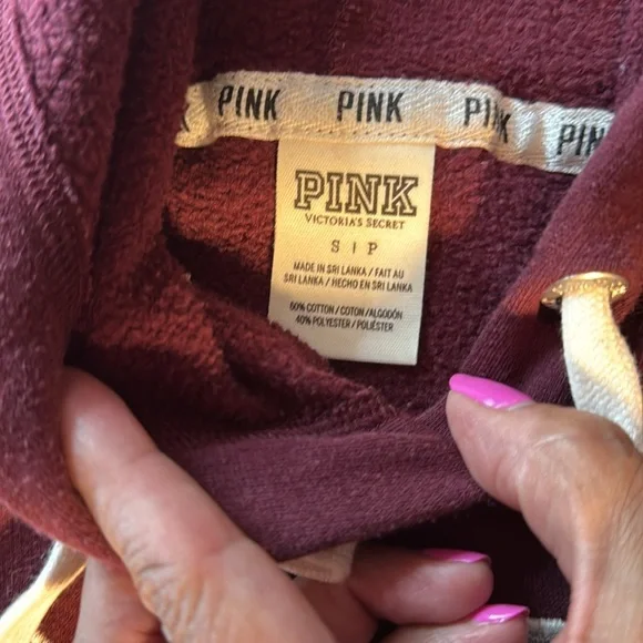 PINK Victoria Secret Maroon and gray Pull Over Hoodie - Picture 2 of 3